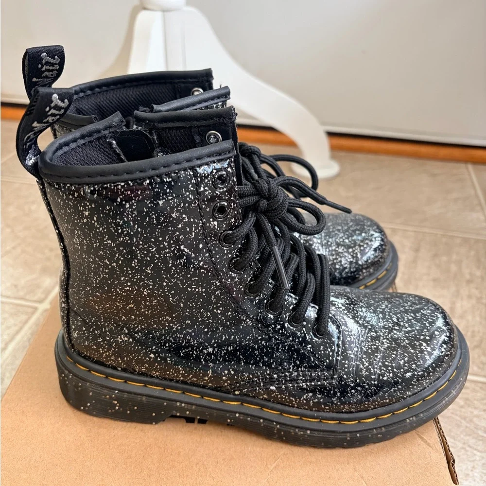 Dr. Martens Black Glitter Kids Boots - Picture 1 of 10